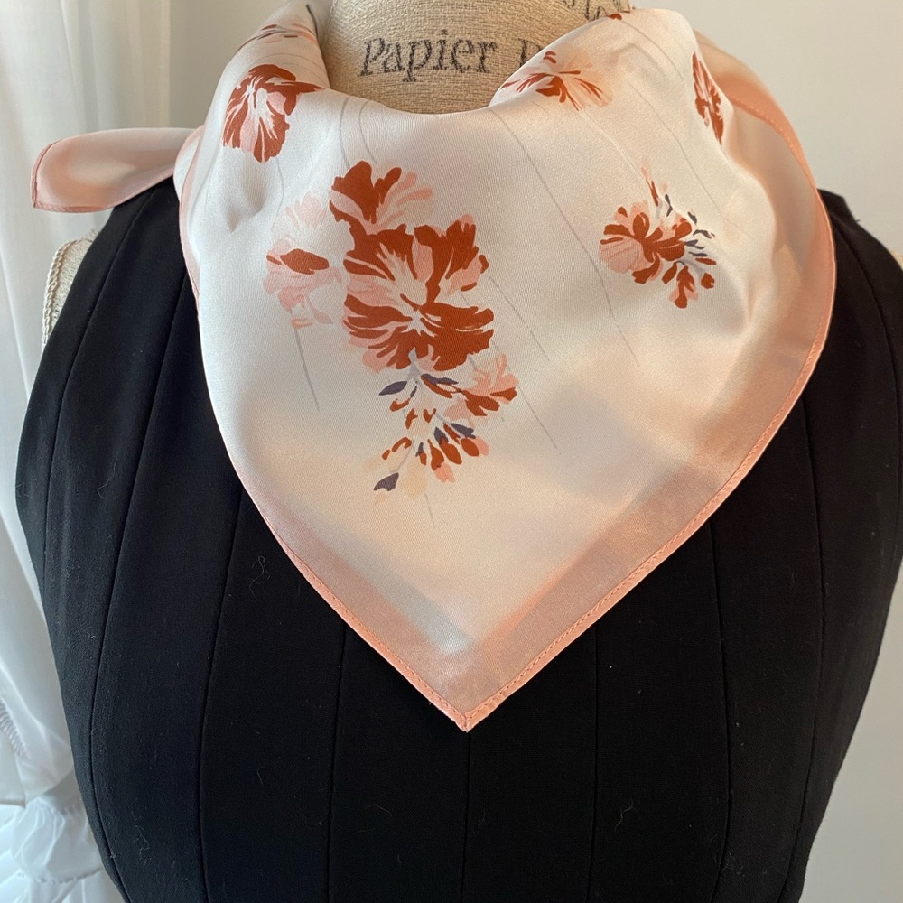 Spring Scarf - white, peach, burnt orange, gray and black